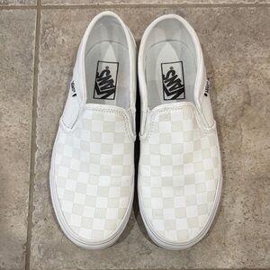 Vans Women’s White Checkered Slip-On Sneakers, size 7.5